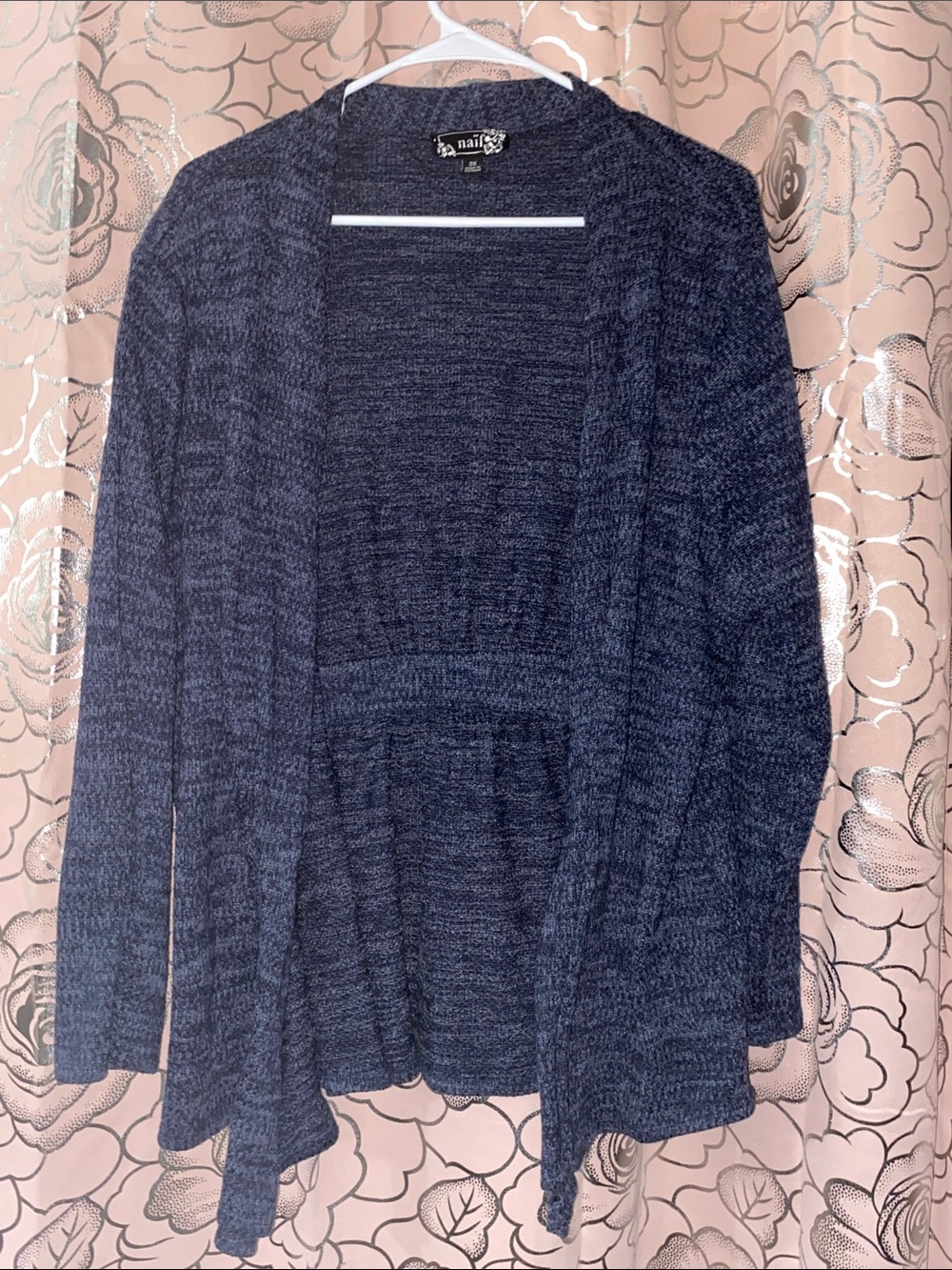 Naïf Blue Heathered Open Front Empire Waist Cardigan - Plus Size 3X
